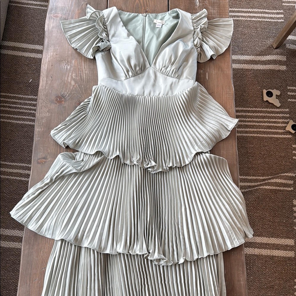 NWOT Sage Green Elegant Pleated Dress